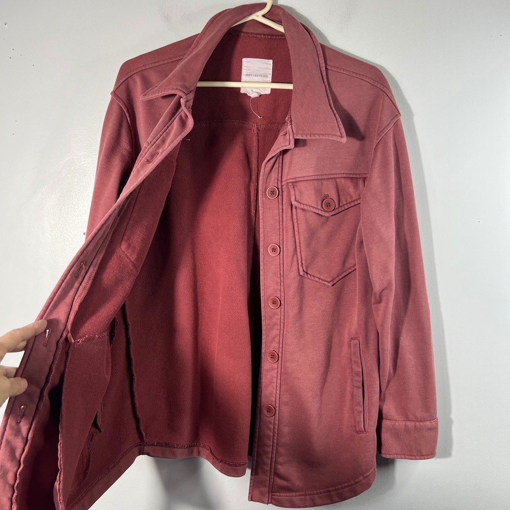 Avec Les Filles French Terry Pigment Dyed Shacket Pockets Mauve Pink S